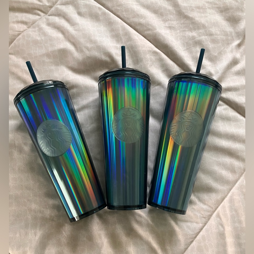 Starbucks Iridescent Holographic Rainbow Cold Cup Tumbler 24oz – Limited Edition